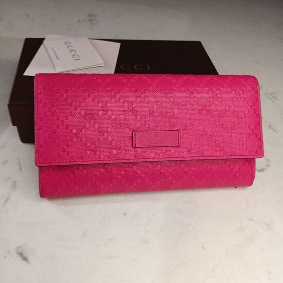 Gucci Pink Diamante Leather Long Bi-Fold Wallet W/Box - Picture 2 of 13